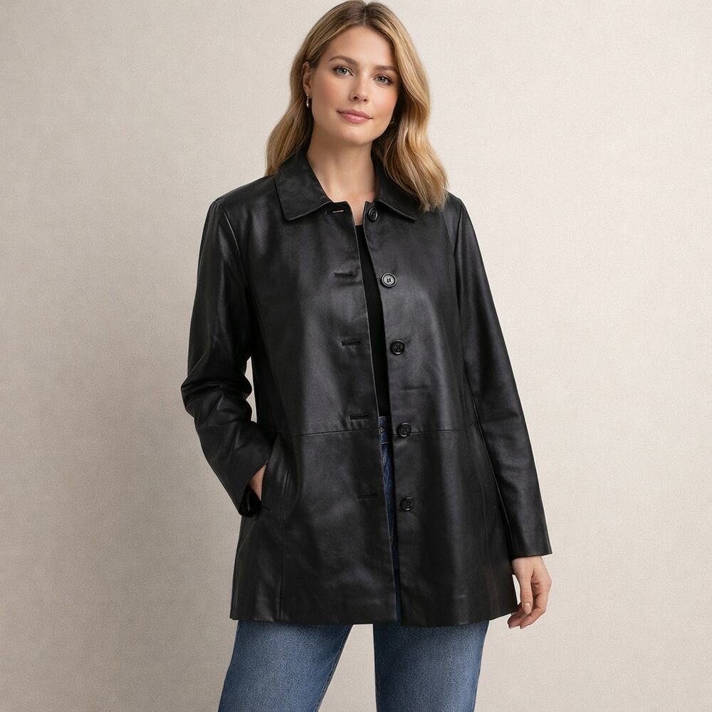 Elisabeth by Liz Claiborne Leather Coat Size XL Black